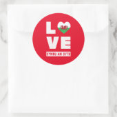 Sticker Rond Love Cymru Am Byth Wales Drapeau Gallois Racines V (Sac)