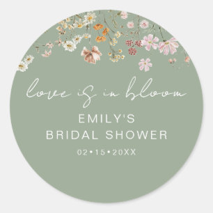 Sticker Rond Love de la Mariée Fleur Sauvage Verte L'amour est 