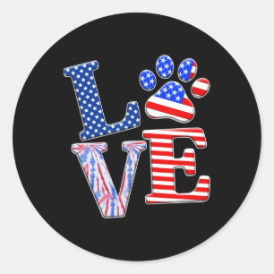 Sticker Rond Love Dog Paw American Flag Tie Dye Amoureux des ch