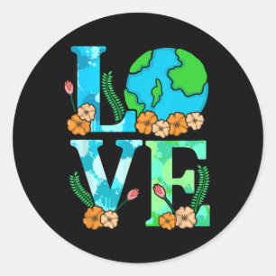 Sticker Rond Love Earth Planet Save Earth's Day Graphic
