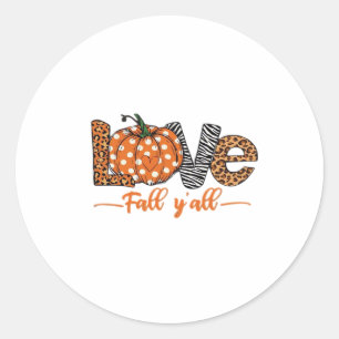 Sticker Rond LOVE Fall Y'all Empreinte de léopard Citrouille te