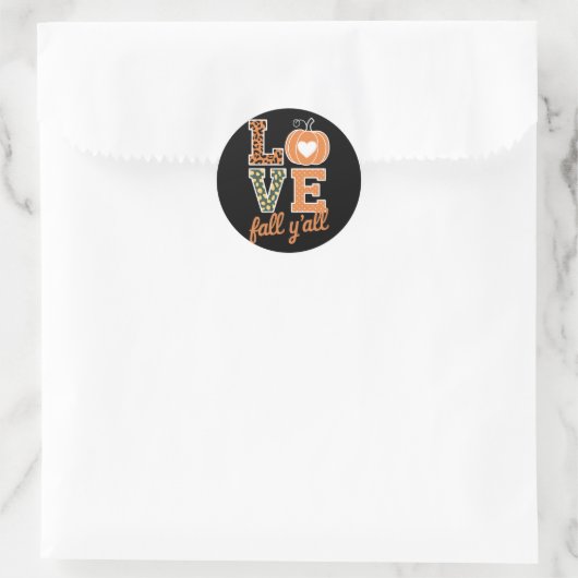Sticker Rond Love Fall Y'All Empreinte de léopard Fall Thanksgi (Sac)