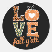 Sticker Rond Love Fall Y'All Empreinte de léopard Fall Thanksgi (Devant)