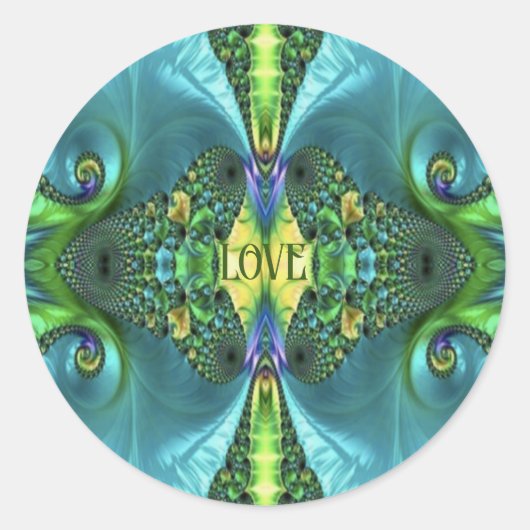 Sticker Rond Love Flowers Trippy Batik Art (Devant)