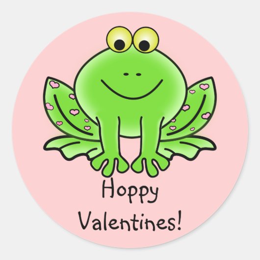 Sticker Rond Love Frog Drôle Salutation : Hoppy Valentine's Day (Devant)