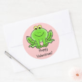 Sticker Rond Love Frog Drôle Salutation : Hoppy Valentine's Day (Enveloppe)
