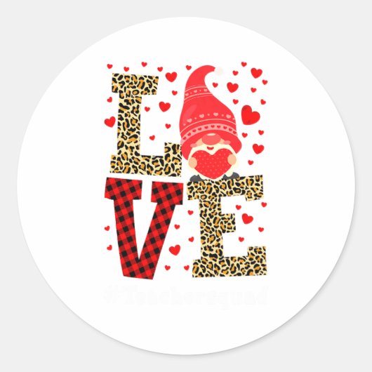 Sticker Rond Love Gnome Teacher Squad Valentines Day Teacher St (Devant)