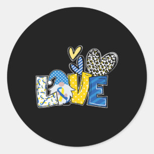 Sticker Rond Love Gnomes Blue Yellow Ribbon Down Syndrome Aware