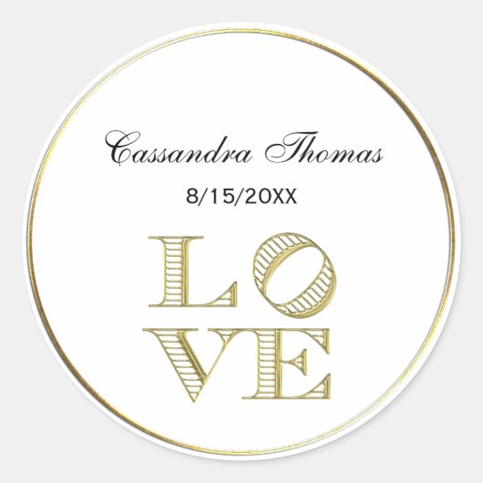 Sticker Rond LOVE Graphic Text - Faux Gold (Devant)