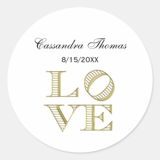 Sticker Rond LOVE Graphic Text - Faux Gold (Devant)