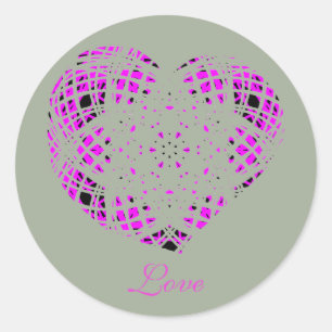 Sticker Rond Love Heart Pink Text