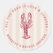 Sticker Rond Love & Homard | Cadeau de douche de mariée côtière (Devant)