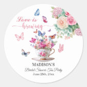 Sticker Rond Love is Brewing Butterfly Bridal Shower Tea Party (Devant)