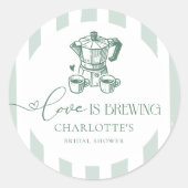 Sticker Rond Love is Brewing Mariage Moderne Café Shower de Mar (Devant)