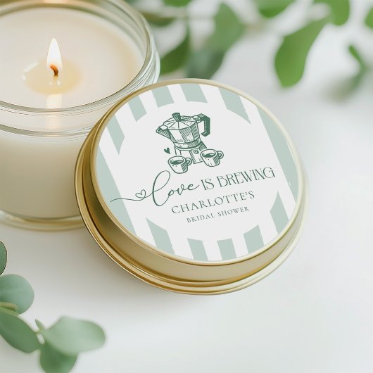 Sticker Rond Love is Brewing Mariage Moderne Café Shower de Mar