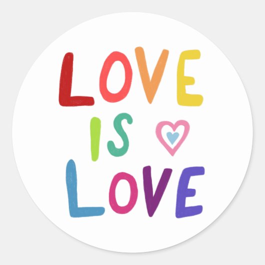 Sticker Rond LOVE IS LOVE Colorful Rainbow Handlettering Set (Devant)