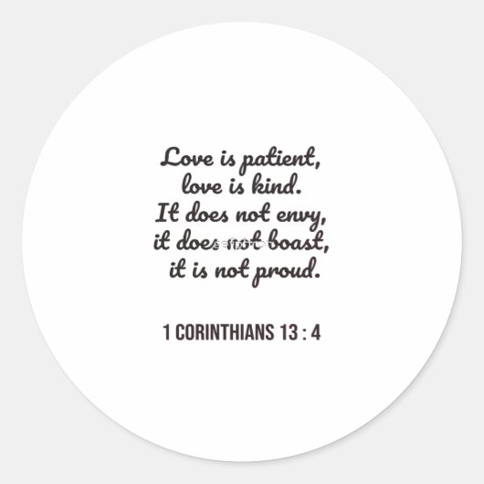 Sticker Rond Love Is Patient Bible Passage Timeless Appeal  (Devant)