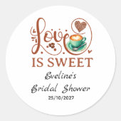 Sticker Rond Love Is Sweet Coffee Heart Calligraphy  (Devant)