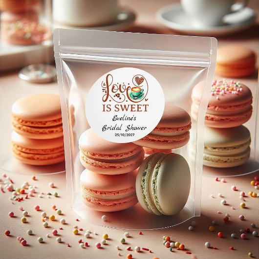 Sticker Rond Love Is Sweet Coffee Heart Calligraphy 