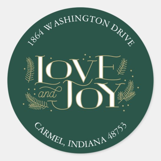 Sticker Rond Love & Joy Green Christmas Retourner l'adresse éti (Devant)