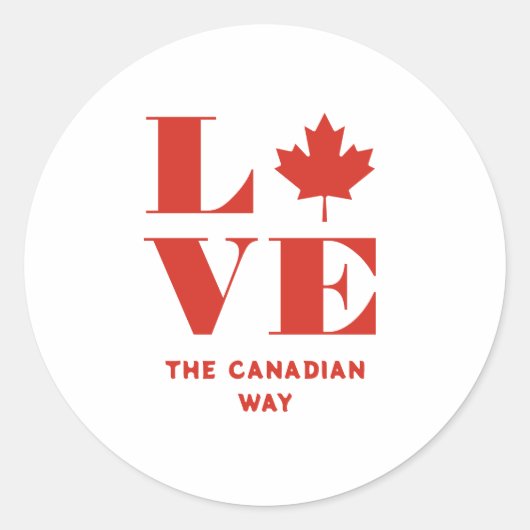 Sticker Rond Love Maple Leaf Fun Canadian Custom Text Rouge Bla (Devant)