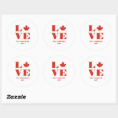 Sticker Rond Love Maple Leaf Fun Canadian Custom Text Rouge Bla (Feuille)