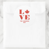 Sticker Rond Love Maple Leaf Fun Canadian Custom Text Rouge Bla (Sac)
