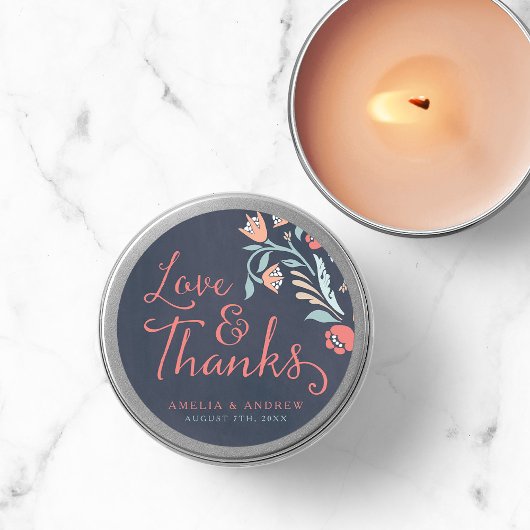 Sticker Rond Love & Merci Bluish Chalkboard Floral Mariage