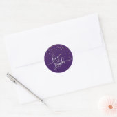 Sticker Rond Love & Merci Script Gold Confetti et foncé violet (Enveloppe)