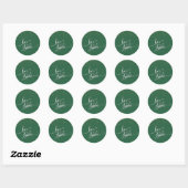 Sticker Rond Love & Merci Script, Gold Confetti et Leaf Green (Feuille)