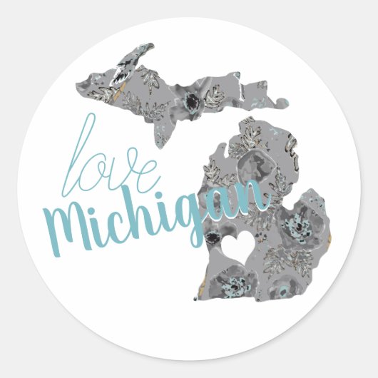 Sticker Rond Love Michigan Floral Rempli Silhouette (Devant)