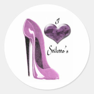 Sticker Rond Love Mulberry Pink Stiletto Chaussure et coeur