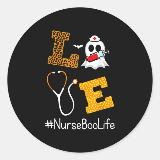 Sticker Rond Love Nurse Life Leopard and Boo Sheet Halloween (Devant)