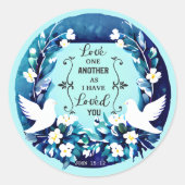 Sticker Rond Love One Another Blue and White Doves (Devant)