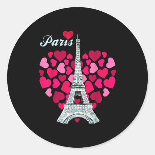 Sticker Rond Love Paris Heart Eiffel Tower Souvenir France Fren (Devant)