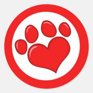 Sticker Rond Love-Paw-Print- Animaux Causes Red White Love