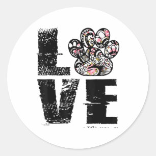 Sticker Rond Love Paw Tattoo Amoureux des chiens _1
