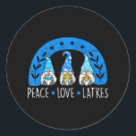 Sticker Rond Love Peace Latkes Gnome Hanoukka Chanukah juif<br><div class="desc">Love Peace Latkes Gnome Hanoukka Chanukah juif</div>