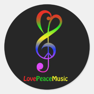 Sticker Rond Love peace music hippie treble clef