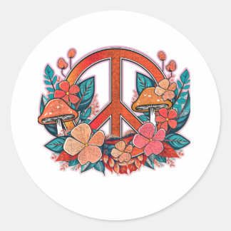 Sticker Rond Love Peach Champignons and Flowers