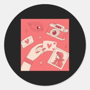 Sticker Rond Love Photography Eye Camera Art numérique Illustra