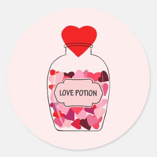 Sticker Rond Love Potion Heureuse Sainte-Valentin rose et rouge (Devant)