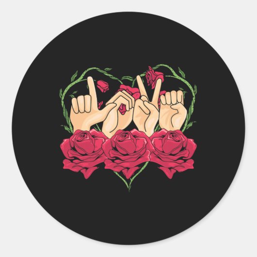 Sticker Rond Love Sign Language Rose Coeur ASL Sensibilisation  (Devant)