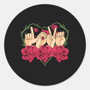 Sticker Rond Love Sign Language Rose Coeur ASL Sensibilisation