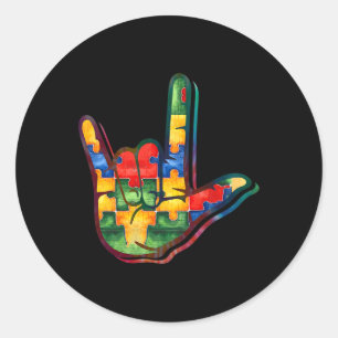Sticker Rond Love Sign Language Sensibilisation sur l'autisme S