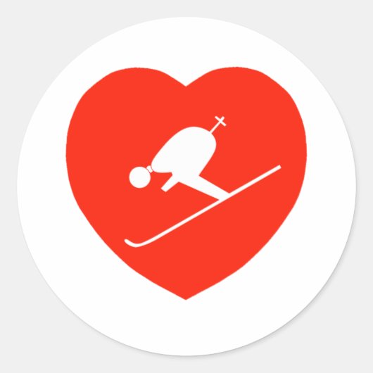 Sticker Rond Love Skiing Red Heart (Devant)