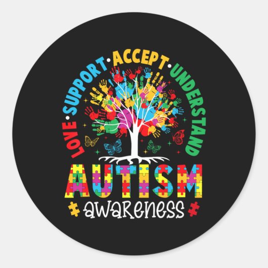 Sticker Rond Love Support Accepter Comprendre la Sensibilisatio (Devant)