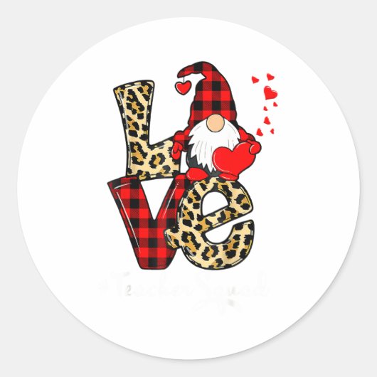 Sticker Rond Love Teacher Squad Gnome Hearts Valentines Gnome T (Devant)