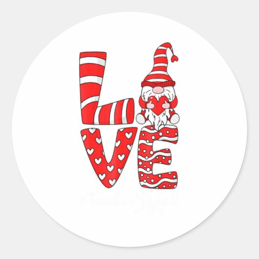 Sticker Rond Love Teacher Squad Gnome Hearts Valentines Gnome T (Devant)