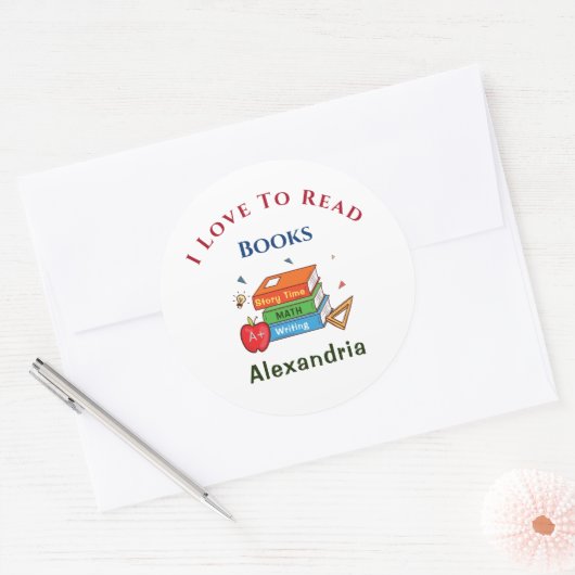 Sticker Rond Love To Read Books Reader Lecture Personnaliser (Enveloppe)